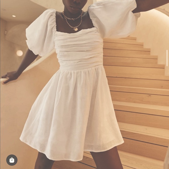 Dissh Dresses & Skirts - Dissh Beige Puff Sleeve Mini Dress